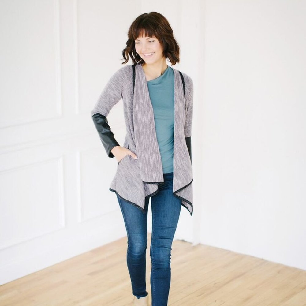 NWT Kokoon Splice of Life Cardigan Vegan Leather Sleeves Made in USA Size L